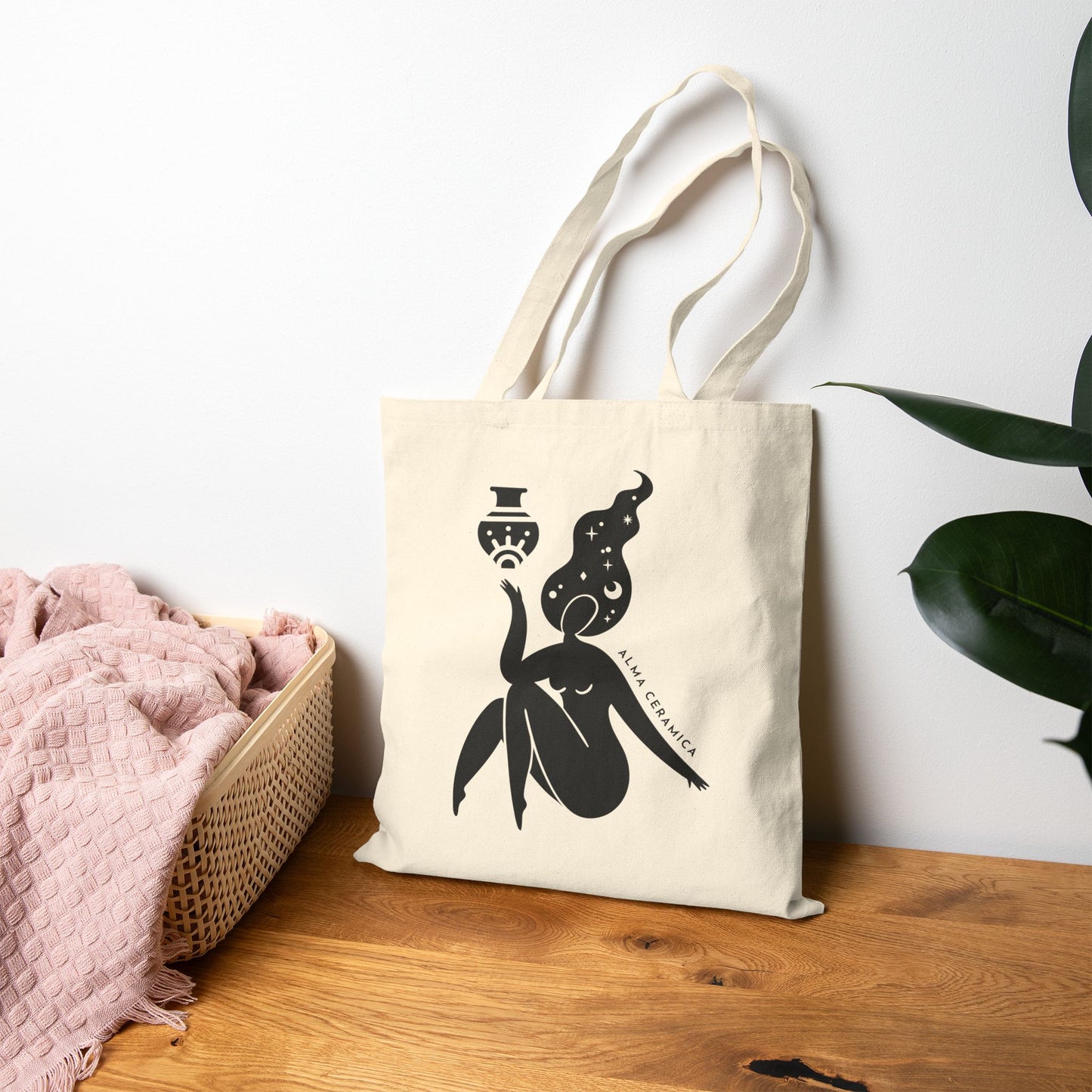 Celestial Muse Black and White Canvas Tote Bag