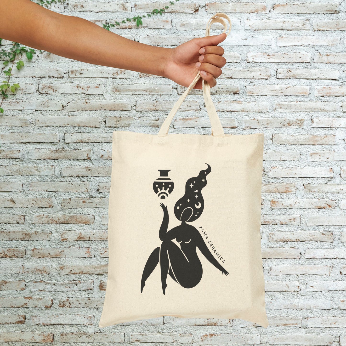 Celestial Muse Black and White Canvas Tote Bag