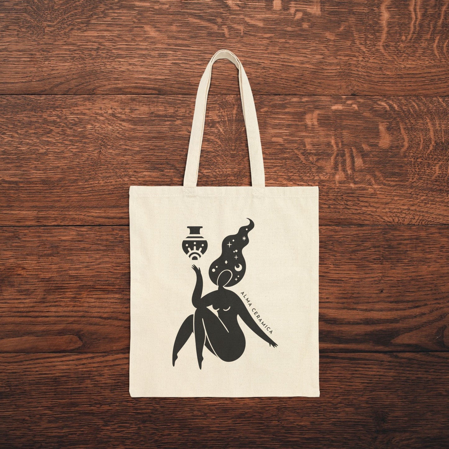 Celestial Muse Black and White Canvas Tote Bag