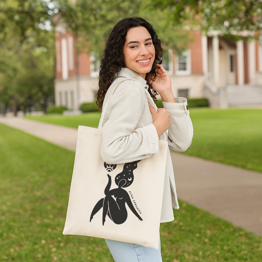 Celestial Muse Black and White Canvas Tote Bag