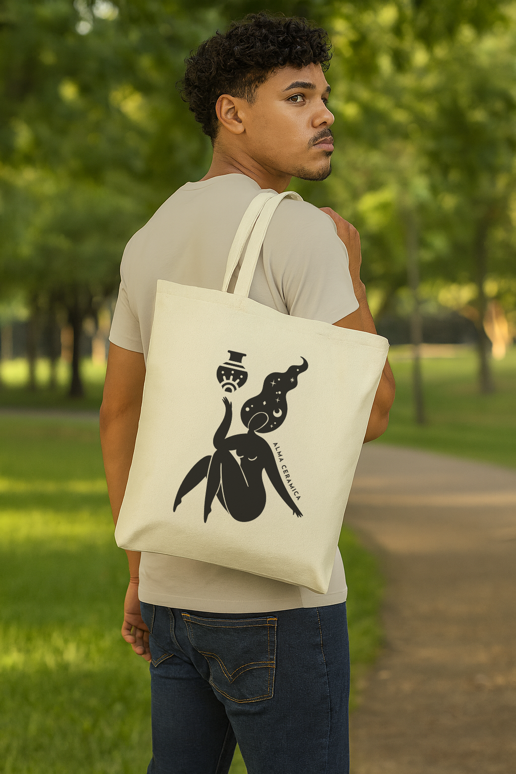 Celestial Muse Black and White Canvas Tote Bag