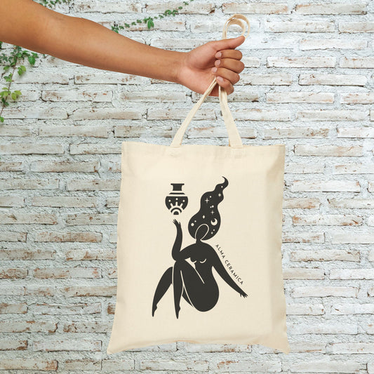 Celestial Muse Black and White Canvas Tote Bag