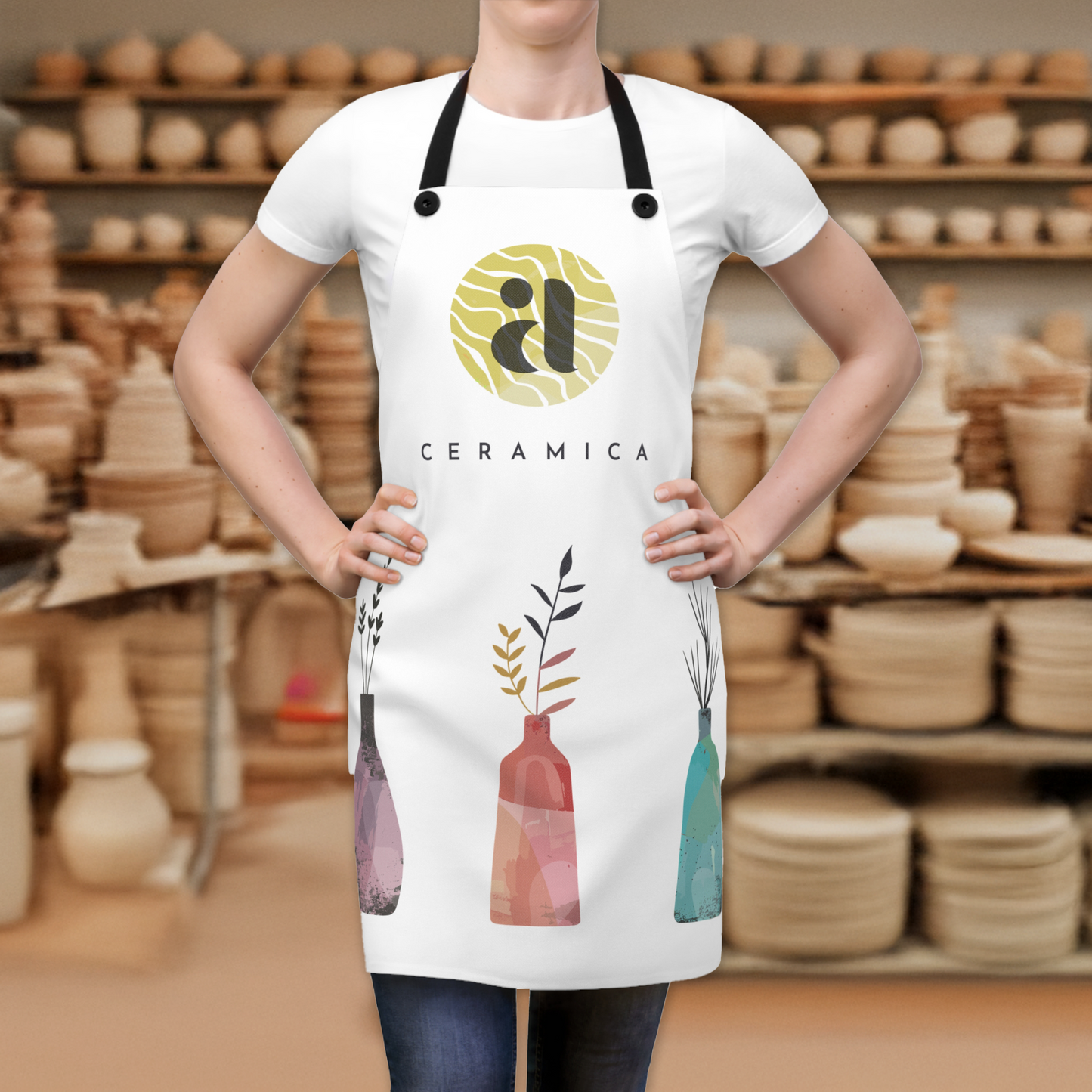 Vase & Botanical Art Apron – Stylish Cooking and Crafting Apron