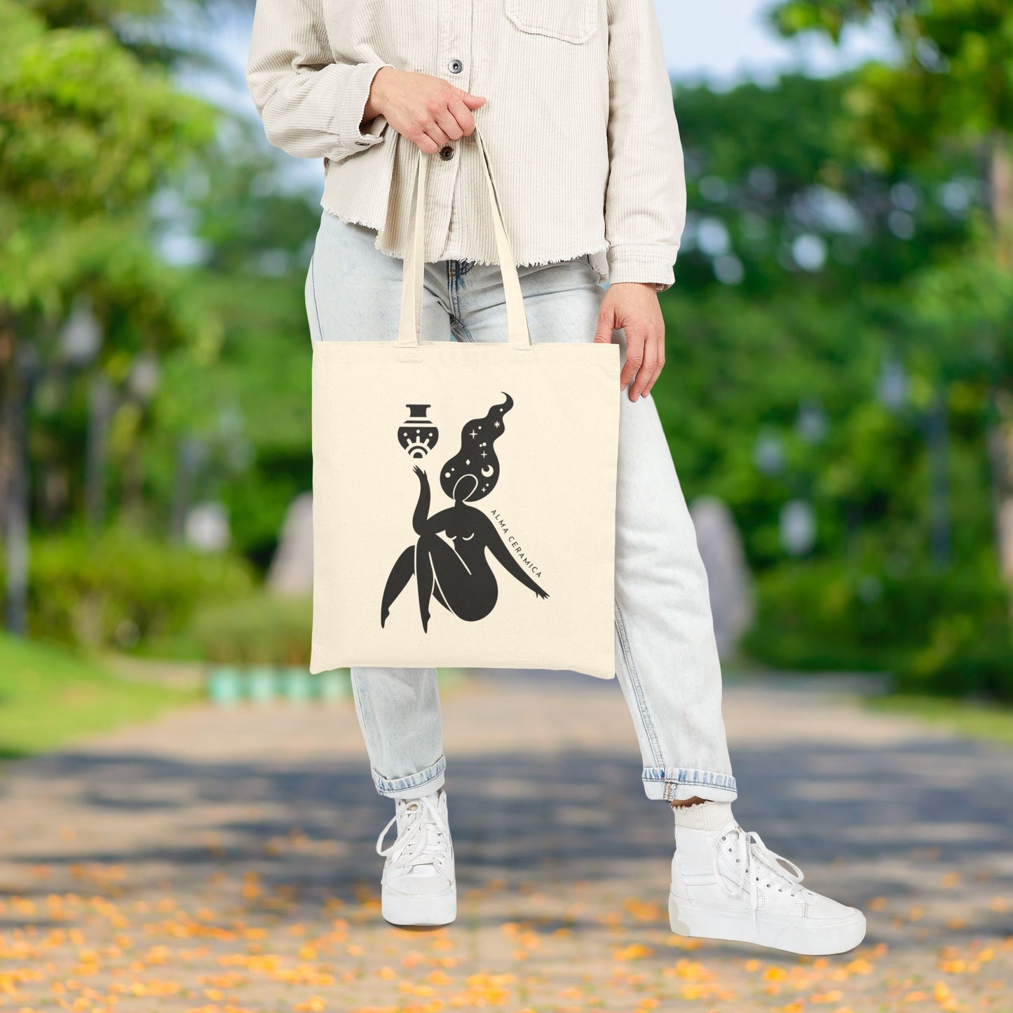 Celestial Muse Black and White Canvas Tote Bag
