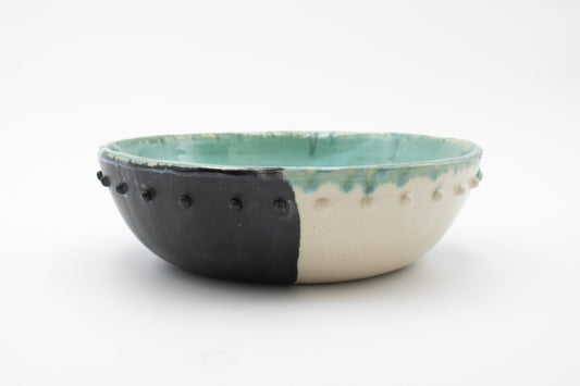 Kintsugi-Inspired Bowl – Turquoise, Black & White