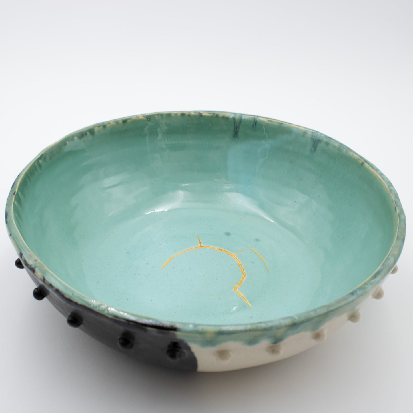 Kintsugi-Inspired Bowl – Turquoise, Black & White
