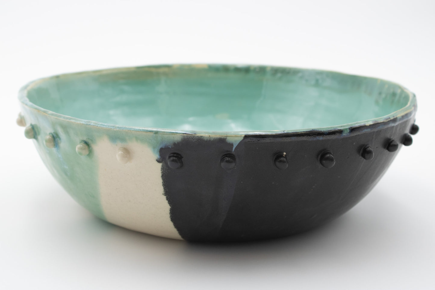 Kintsugi-Inspired Bowl – Turquoise, Black & White