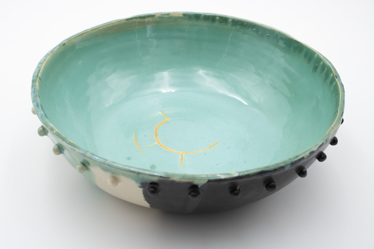 Kintsugi-Inspired Bowl – Turquoise, Black & White