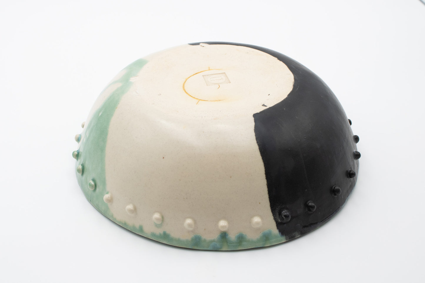 Kintsugi-Inspired Bowl – Turquoise, Black & White